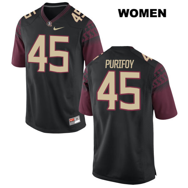 Women's NCAA Nike Florida State Seminoles #45 Delvin Purifoy College Black Stitched Authentic Football Jersey DJF4869OE
